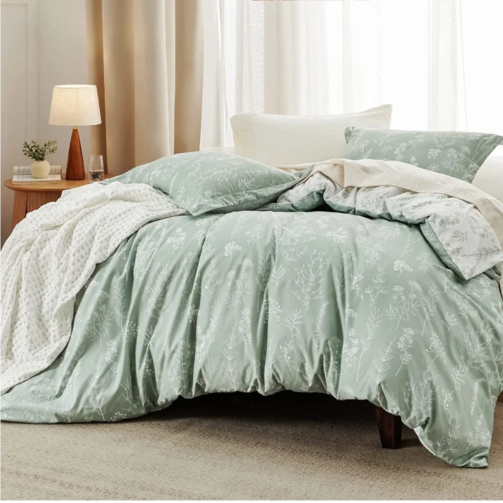 BEDSURE Twin Comforter - Sage Green Reversible Floral Design
